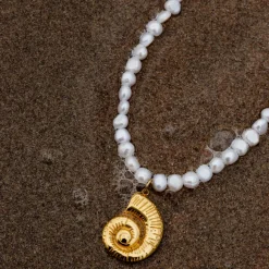 Ammonite Pearl Necklace Silber