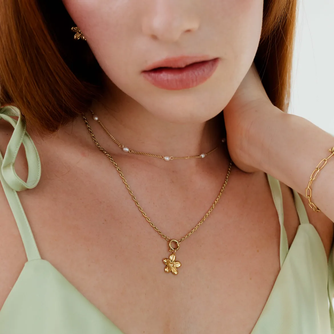 Blossom Rope Chain Necklace Set Gold