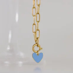Blue Heart Oval Links Necklace Set Silber