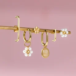 Blush Quartz Oval Hoop Set Baby Roségold