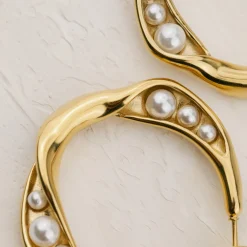 Branch Pearl Hoop Studs Gold