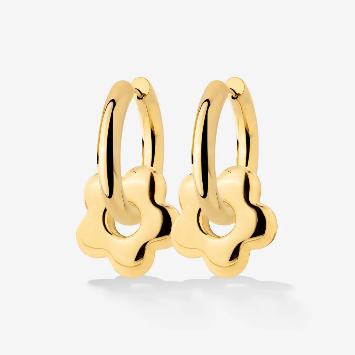 Chunky Bubble Flower Hoop Set Medium Gold