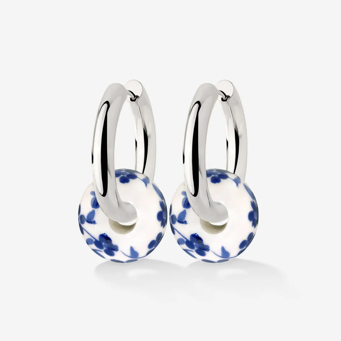 Chunky Flower Tile Hoop Set Medium Silber