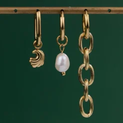 Chunky Pearl Hoop Set Small Gold