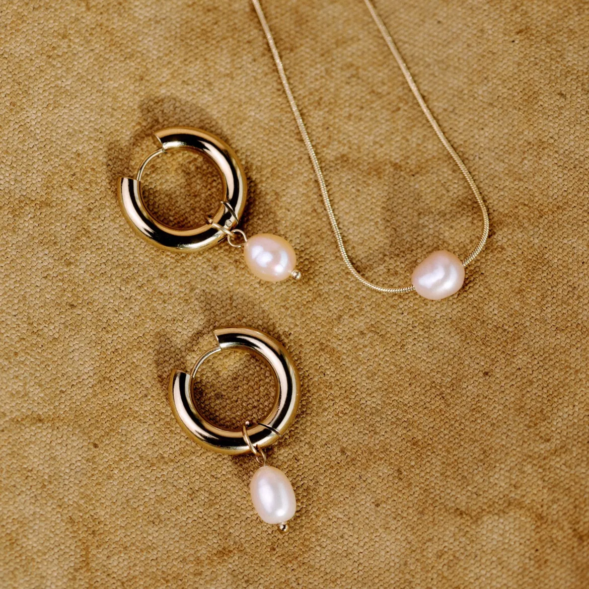 Chunky Perla Rosa Hoop Set Medium Gold