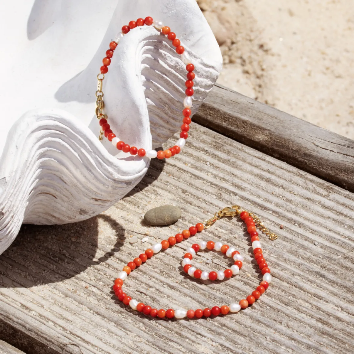 Coral Color Anklet Silber