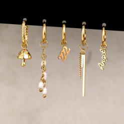 Cute Mushroom Twisted Oval Hoop Set Baby Gold