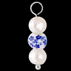 Flower Tile Pearl Hoop Set Small Silber