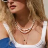 Flower Tile Pearl Necklace Roségold
