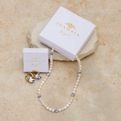 Flower Tile Pearl Necklace Roségold