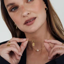 Glowing Heart Singapore Chain Necklace Set Gold