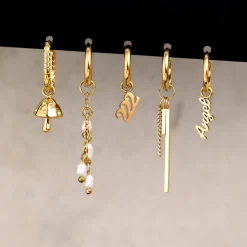 Pearl Chain Hoop Set Small Roségold