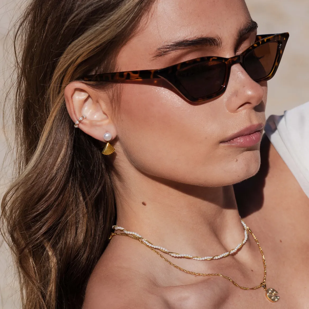 Pearl u0026 Fan Studs Gold