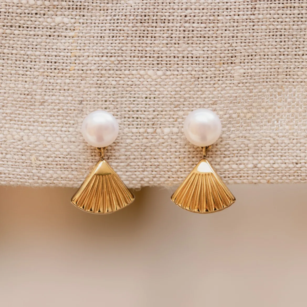 Pearl u0026 Fan Studs Gold