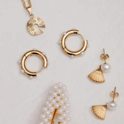 Pearl u0026 Fan Studs Gold
