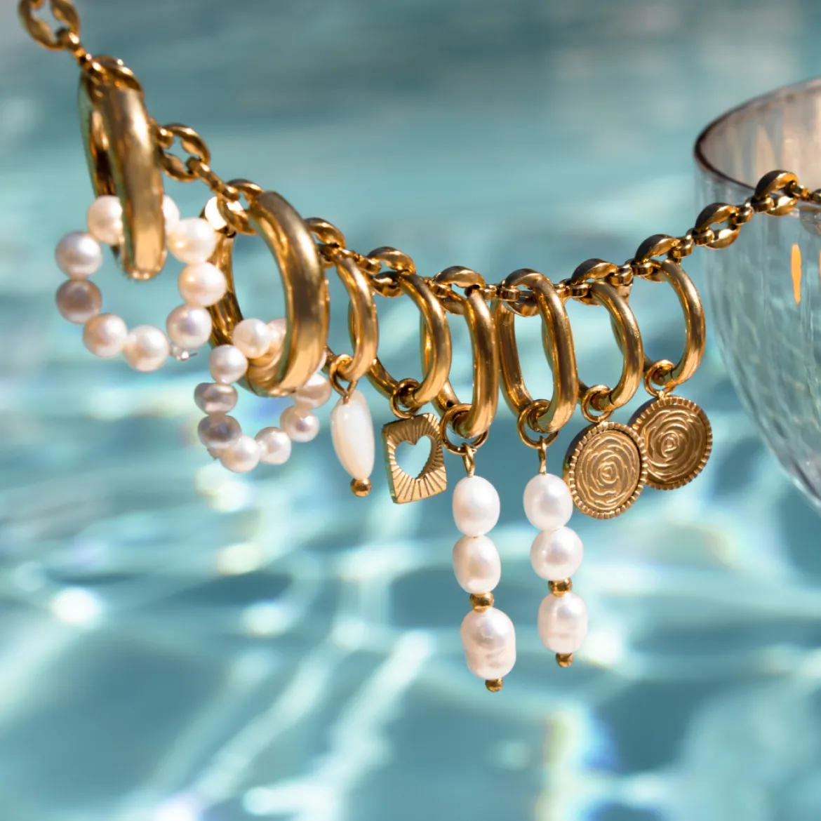 Pearly Donut Hoop Set Silber