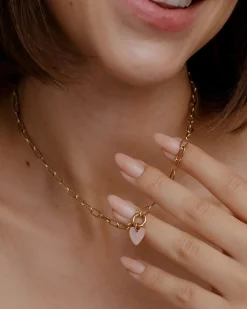 Pink Heart Oval Links Necklace Set Roségold