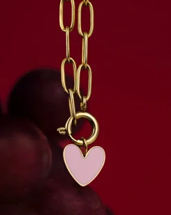 Pink Heart Oval Links Necklace Set Roségold