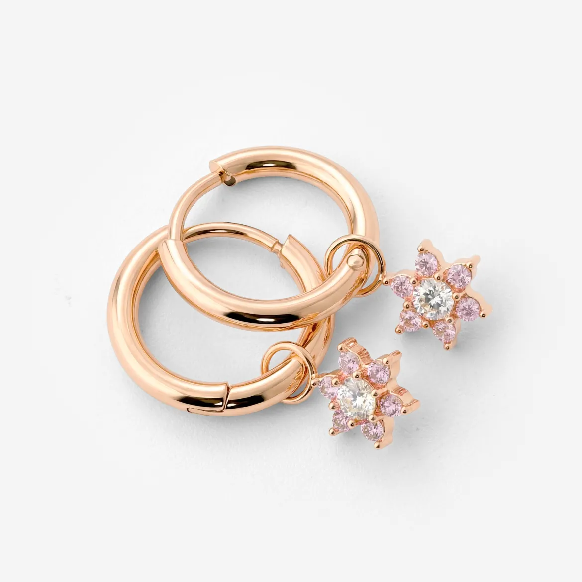Pink Petal Hoop Set Small Roségold