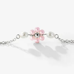 Pretty Pink Daisy Necklace Silber