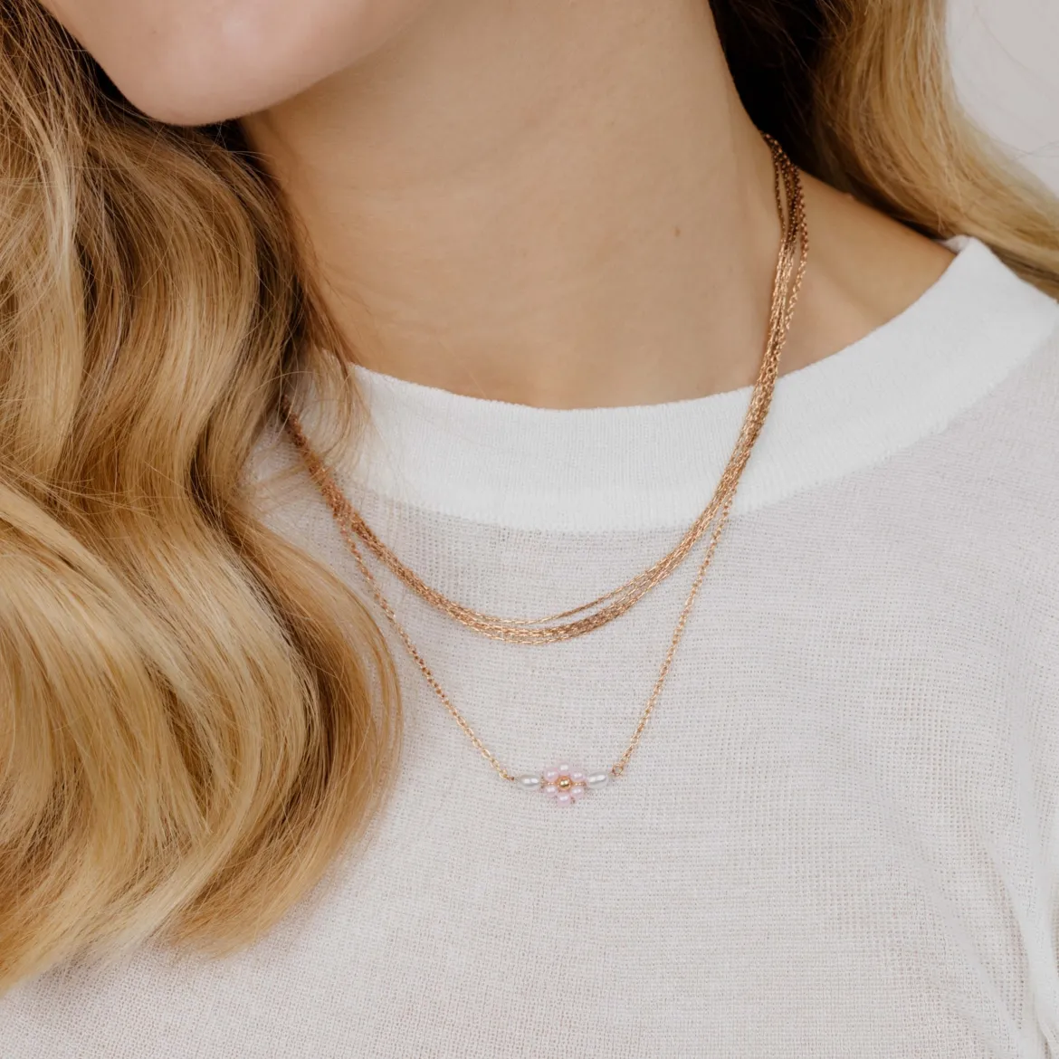 Pretty Pink Daisy Necklace Roségold