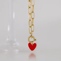 Red Heart Oval Links Necklace Set Silber