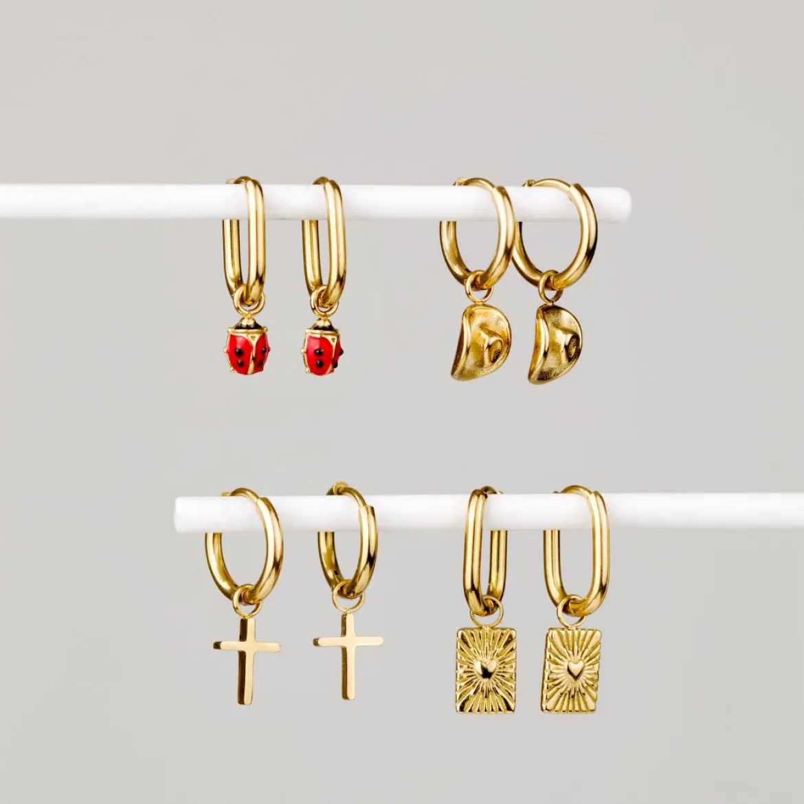 Saints Cross Hoop Set Small Gold