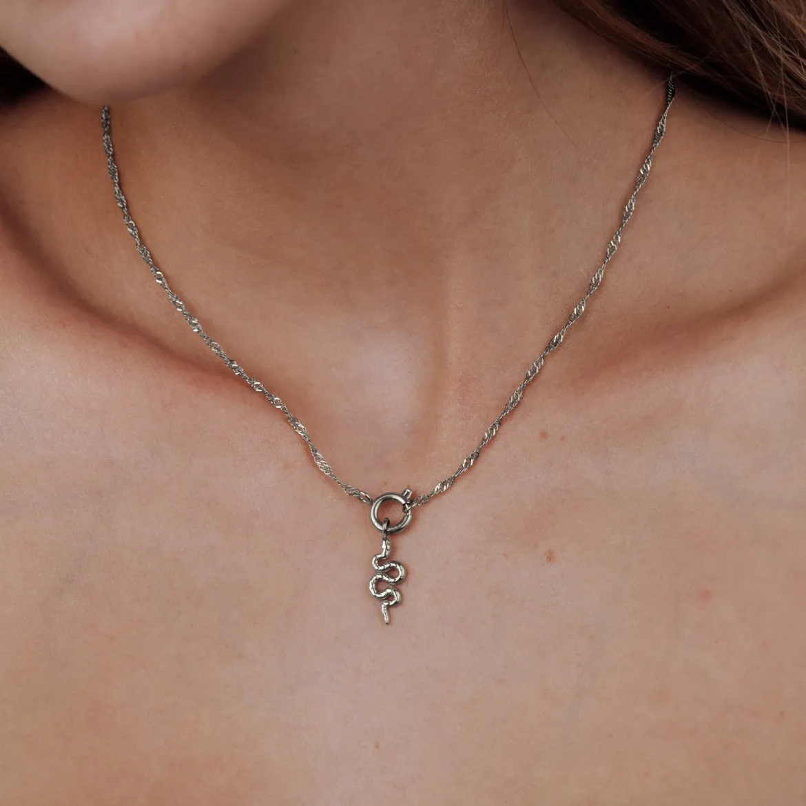 Serpent Singapore Chain Necklace Set Silber