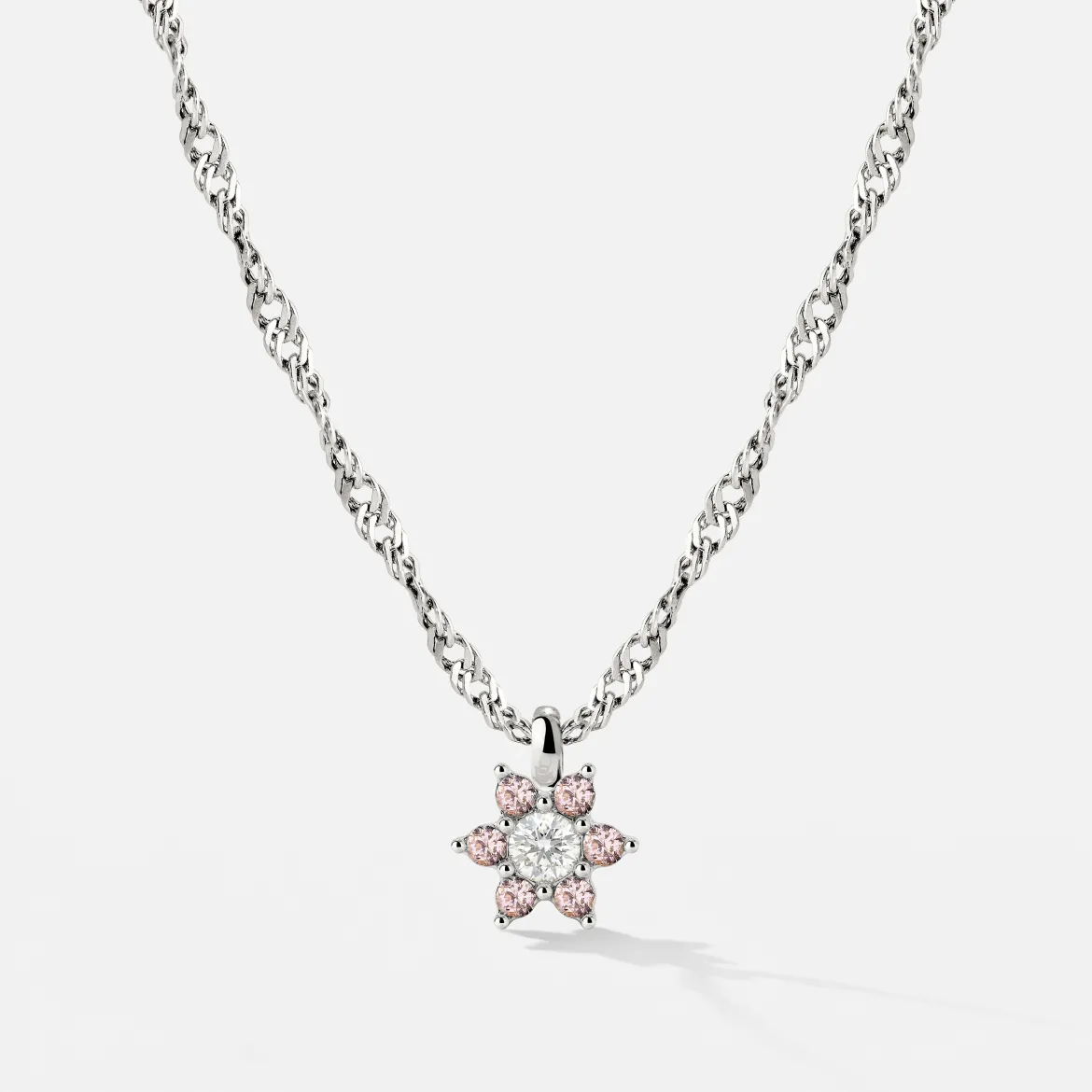 Sparkling Pink Petal Necklace Silber