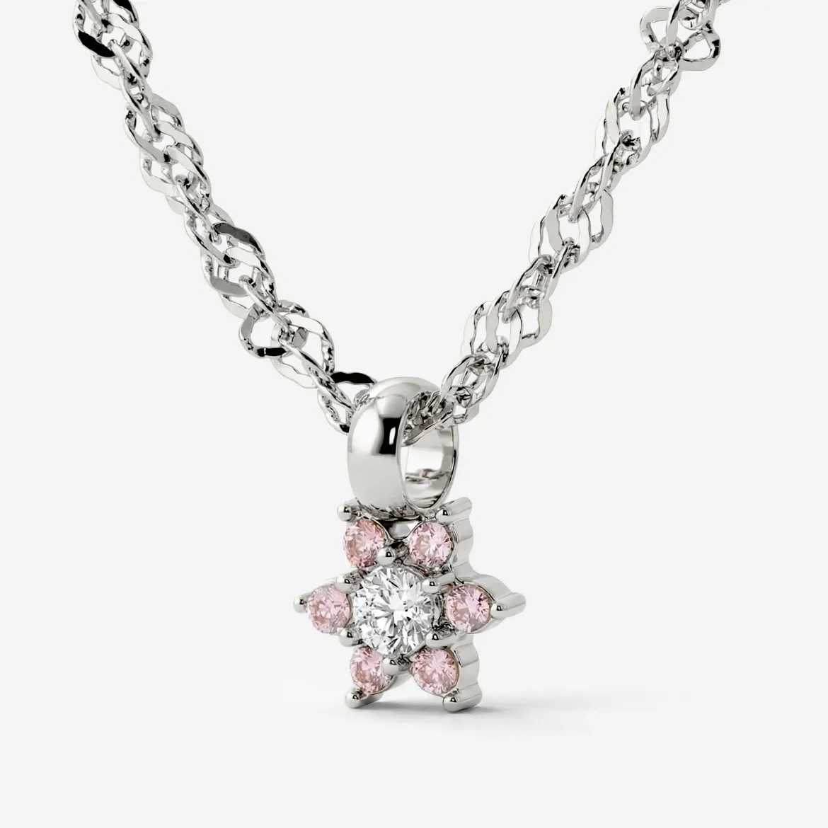 Sparkling Pink Petal Necklace Silber