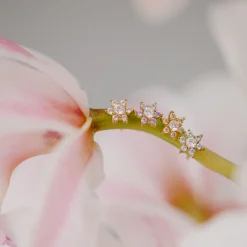Sparkling Pink Petal Studs Gold