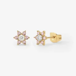 Sparkling Pink Petal Studs Gold