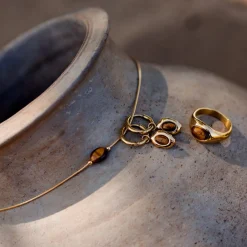 Tiger's Eye Hoop Set Small Gold