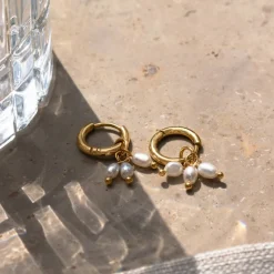 Tres Perlas Hoop Set Gold