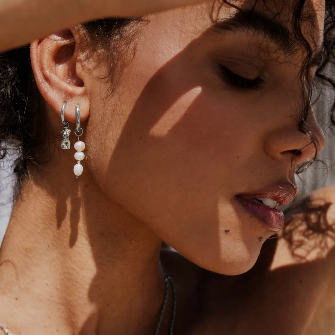 Triple Pearl Hoop Set Silber