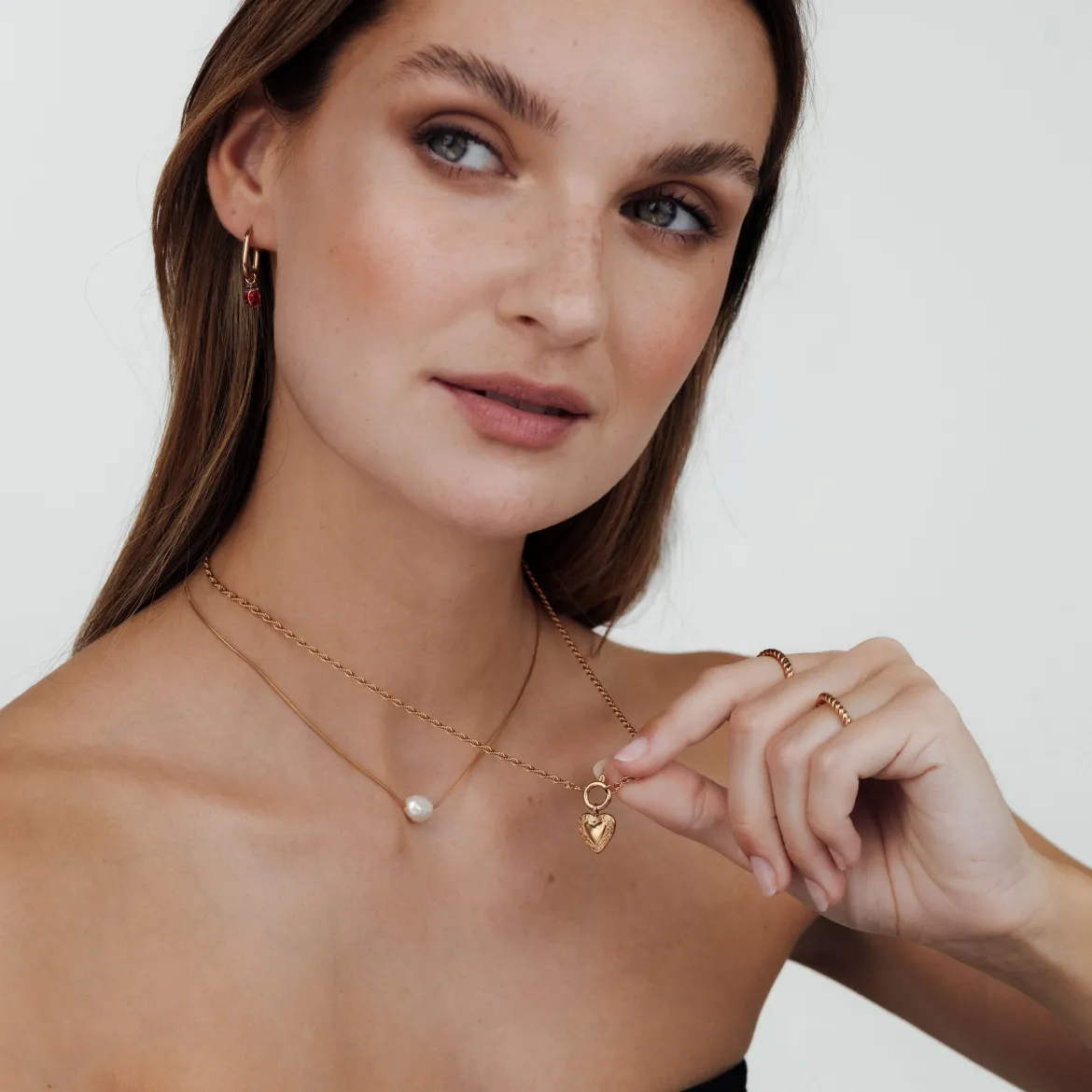 Vintage Heart Rope Chain Necklace Set Roségold